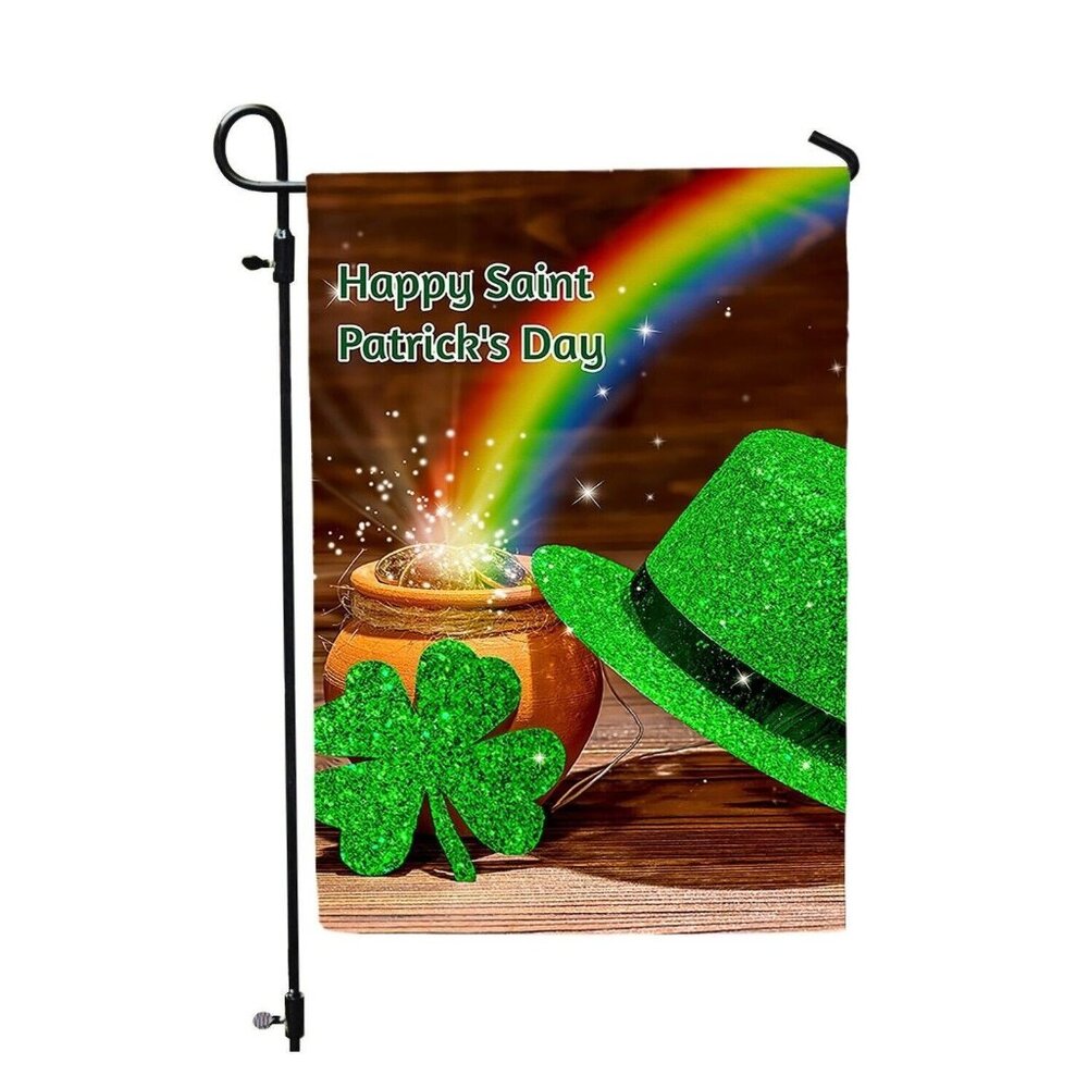St Patrick's Day Garden Flag Pot of Gold Rainbow Shamrock 12 x 18 Double Sided